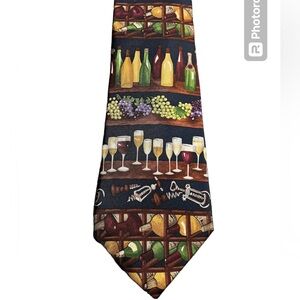 ALYNN "Wine Cellar" Necktie Silk Winebottles Brown/Navy Novelty tie